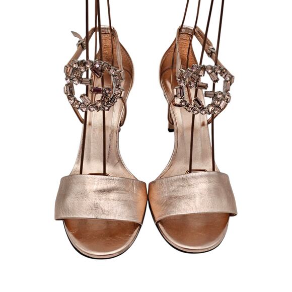 Gucci GG Crystal Stilleto High Heel Sandal Pink Rose Gold Size 38.5 US 8.5 - Picture 4 of 12
